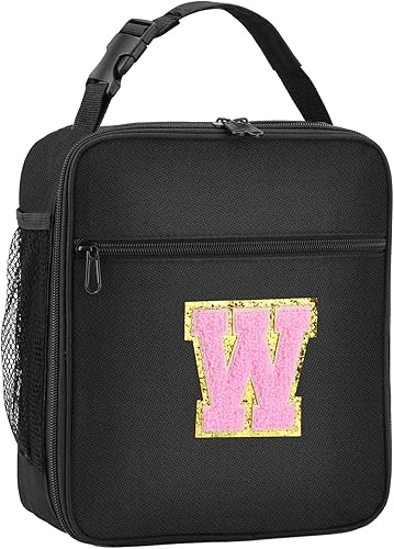 Miniatura 43 de Bolsa de almuerzo inicial aislada, lonchera con parche de letra inicial para adolescentes y adultos, bolsa de almuerzo reutilizable para hombres y