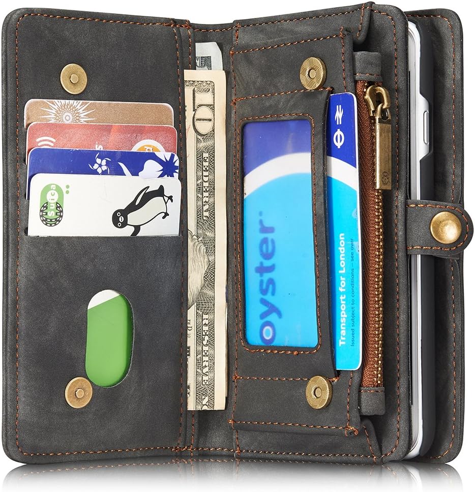 Iphone 7 Plus Leather Wallet Magnetic Phone Case Detachable Protective Case with Card Holder Folio Flip Cover, Grey
