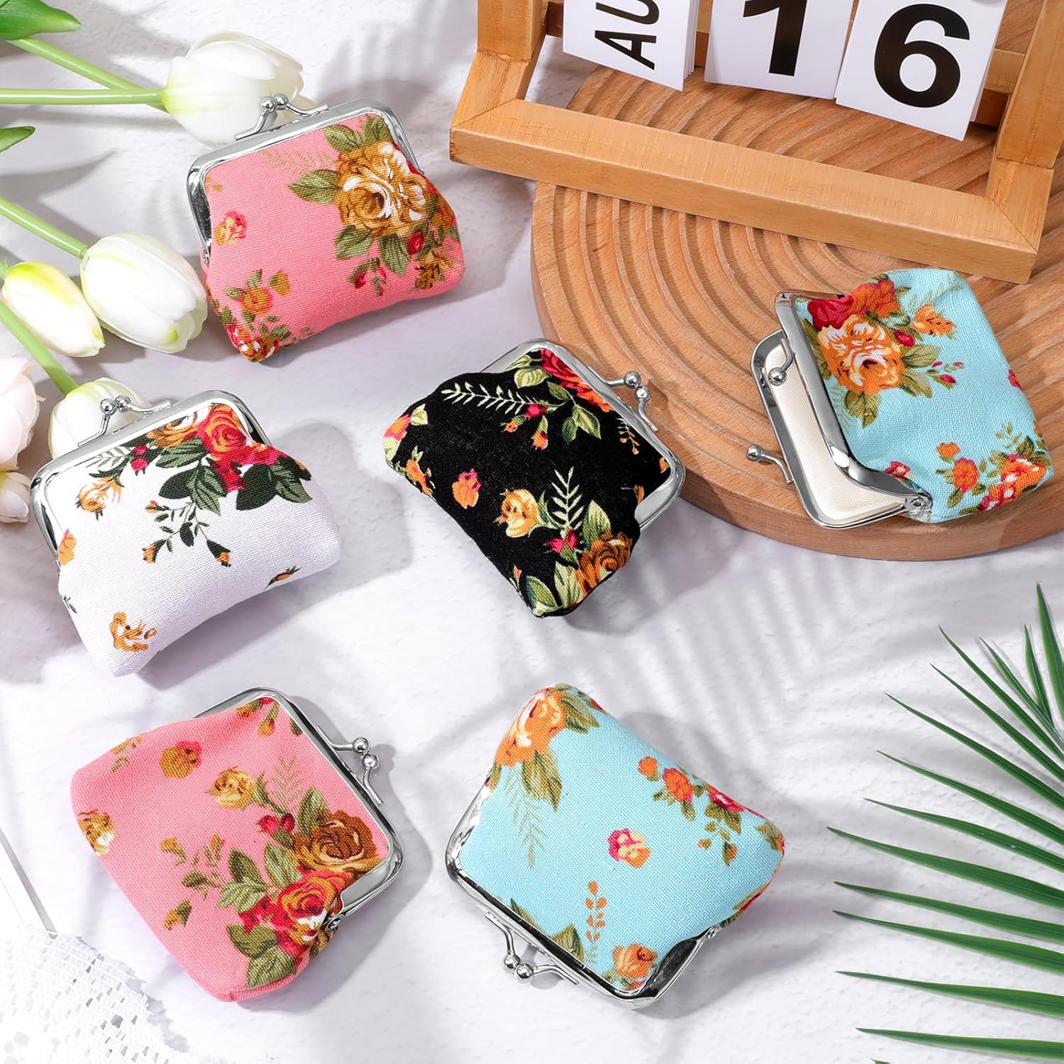 24pcs Canvas Floral Coin Purses, Vintage Kiss Lock Canvas Floral Buckle Coin Purse Change Purses for Women, 4 X 3 Inch Fabric Coins Purse Rose Flower Wallet for Women, Bulk Small Wallets Party Favors - Image 4