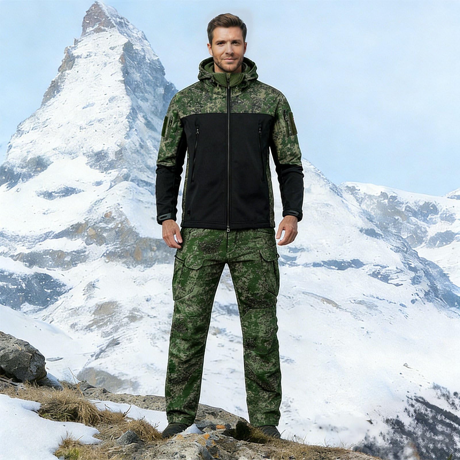 Generisch Mono de trabajo de forro polar con capucha y forro térmico para aventuras de senderismo en climas fríos
