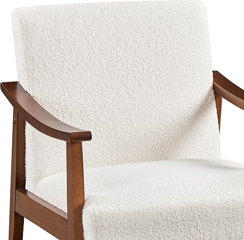 Miniatura 8 de Topeakmart Silla decorativa para sala de estar, silla de ocio de mediados de siglo con marco de madera, silla de barril moderna para sala de estar,