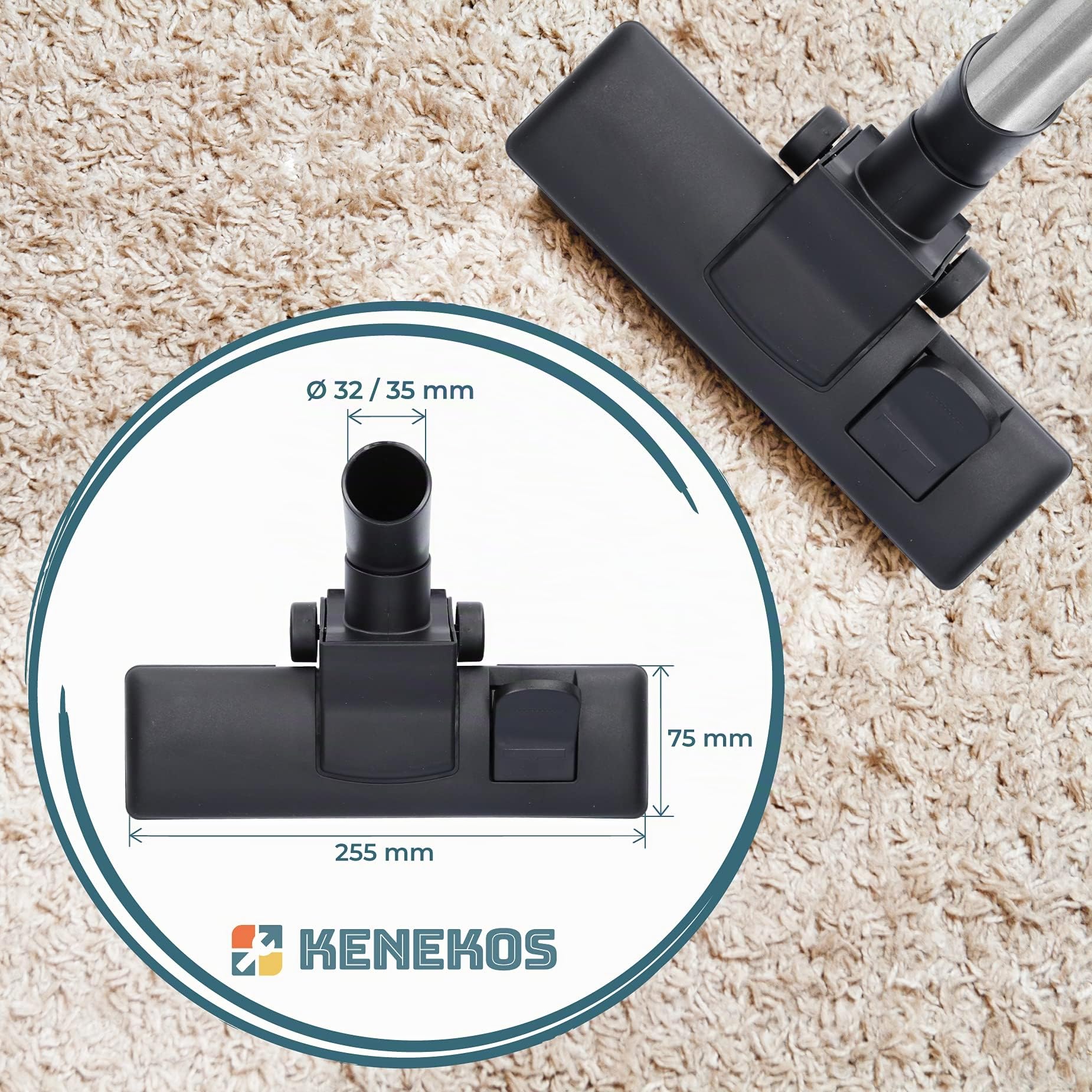 Kenekos Boquilla combinada para suelo con 2 ruedas, adecuada para aspiradora de 35/32 mm, AEG, Siemens, Miele, UVM, chapa de aluminio