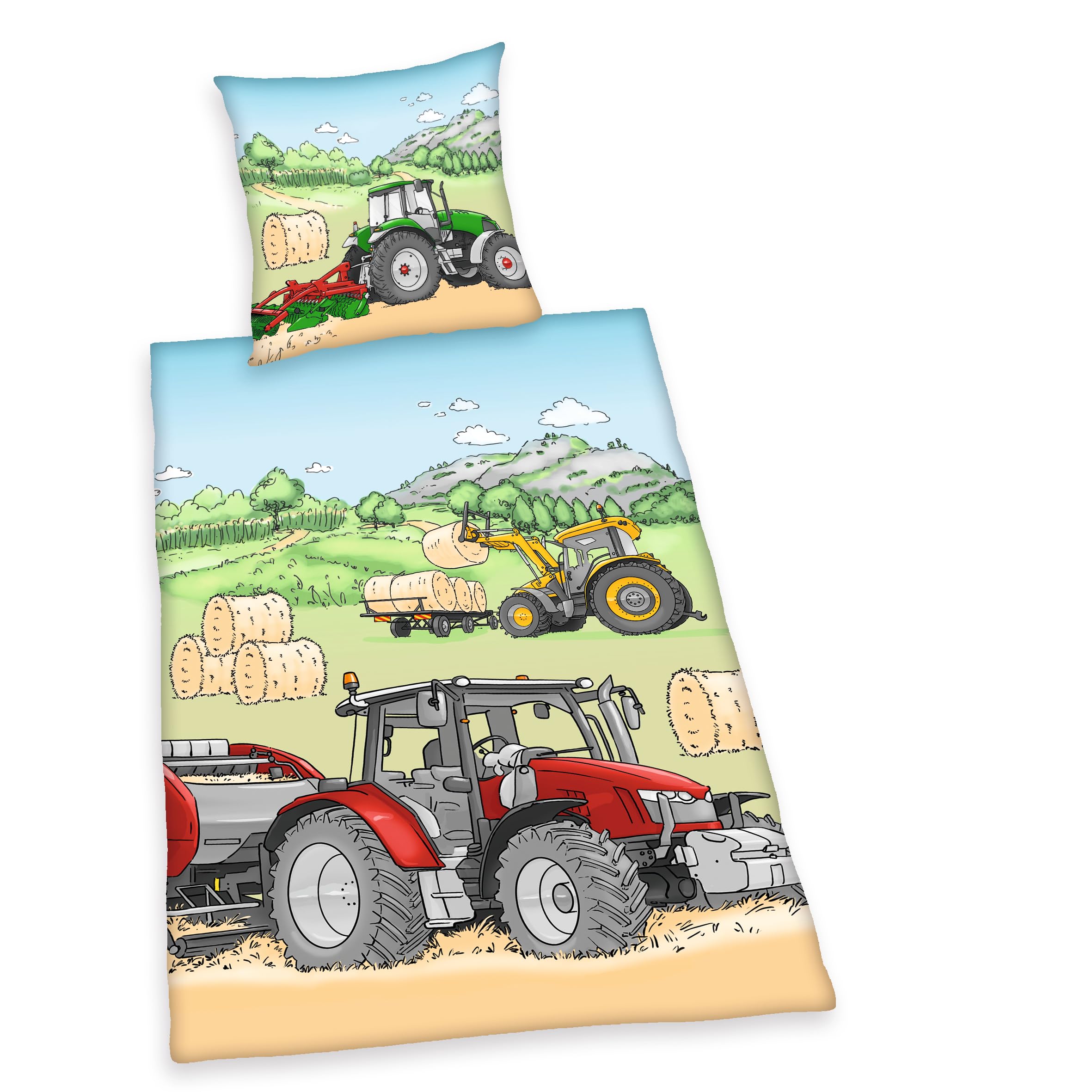 Ensemble de literie en flanelle tracteur 140x200 pour lit enfant