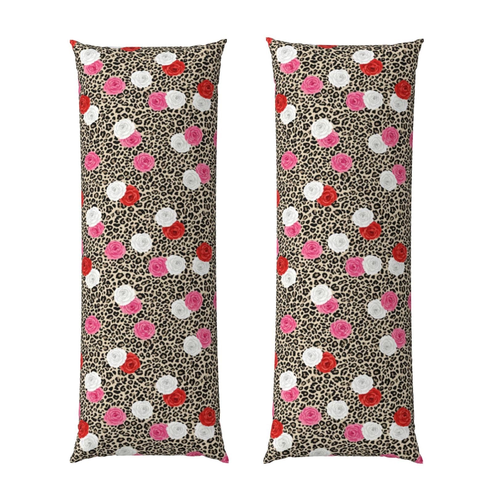 Body Pillowcase 20x60 Animal Rose Flowers Cheetah Leopard Print Floral, Cozy Plush Velvet Pillow Cover with Hidden Zipper, Soft Cushion Case for Bedroom Sofa Home Decor