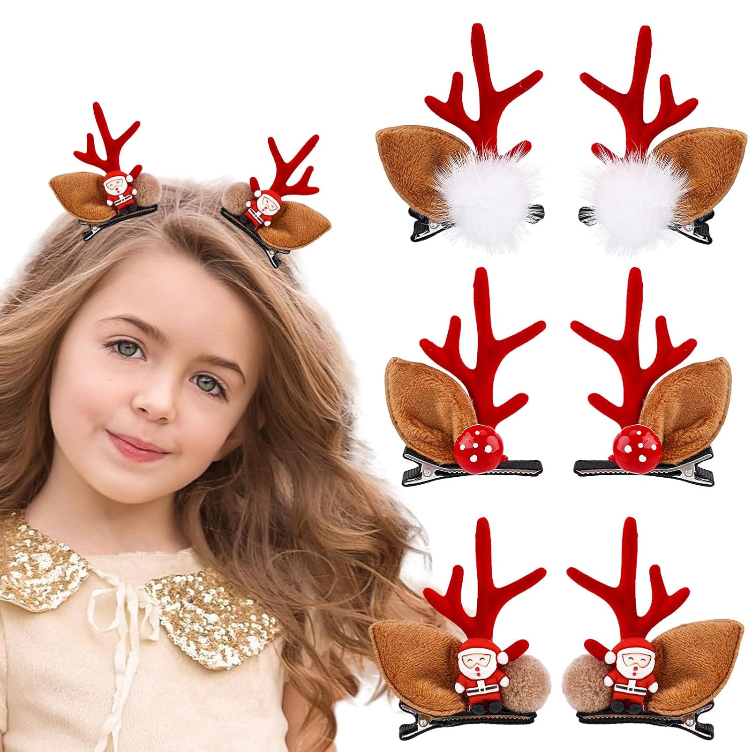 3 Pairs Christmas Hairpin, Cute Reindeer Antlers Hair