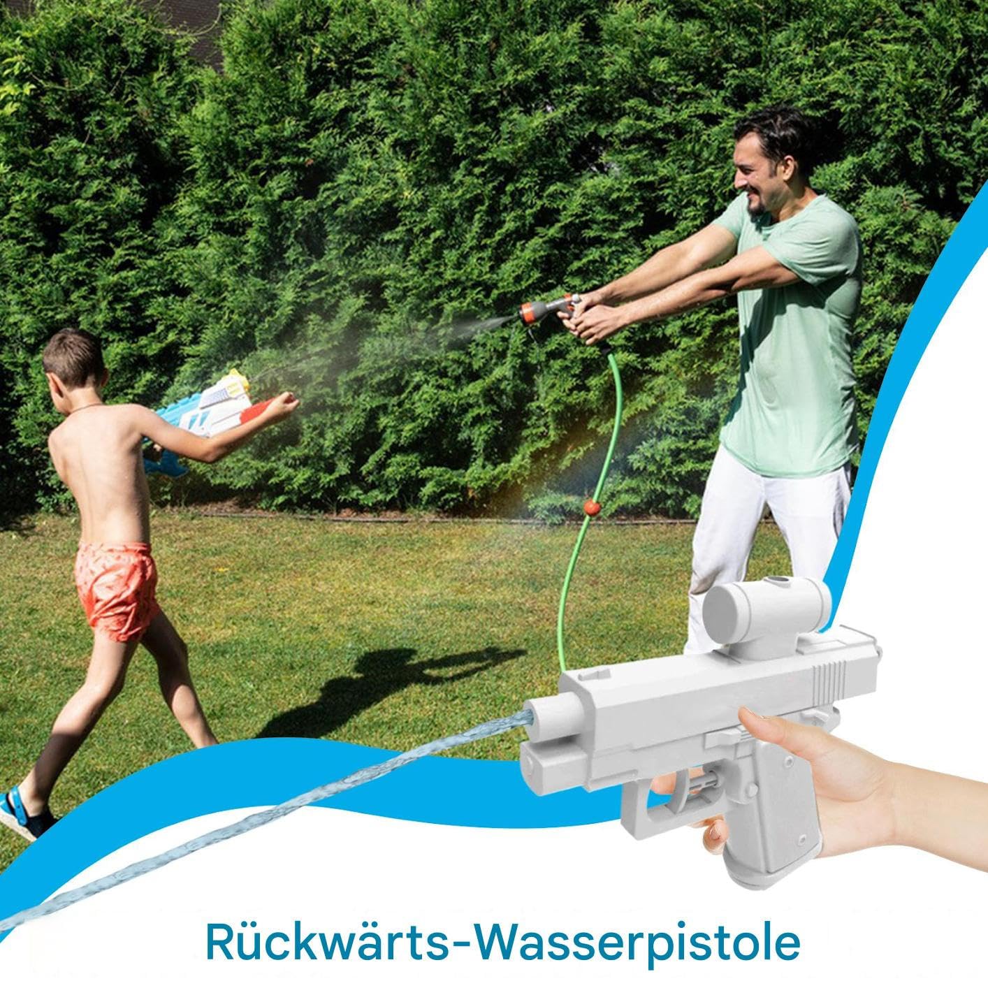 Prank dwukierunkowy pistolet na wodę, odwrócony spray do wody Squirter Toys | Zabawka do wyciskania wody | Pistolet na wodę może być używany z przodu i z tyłu, latem na świeżym powietrzu, do kąpieli