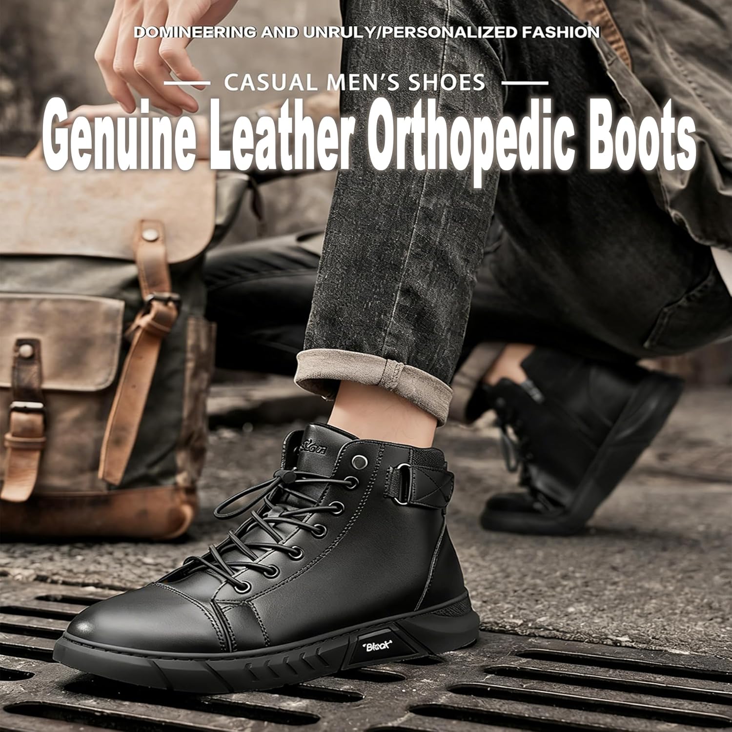 Genuine Leather Orthopedic Boots, Comfortable Non-slip Shock-Absorbing Side Zipper Ankle Boots, Winter Warm Boots with Arch Support, Smart Casual Walking Shoes for Standing