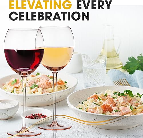 Miniatura 7 de Juego de 2 copas de vino tinto de colores, elegantes copas de vino de tallo largo, 13.3 onzas (rosa rosa)