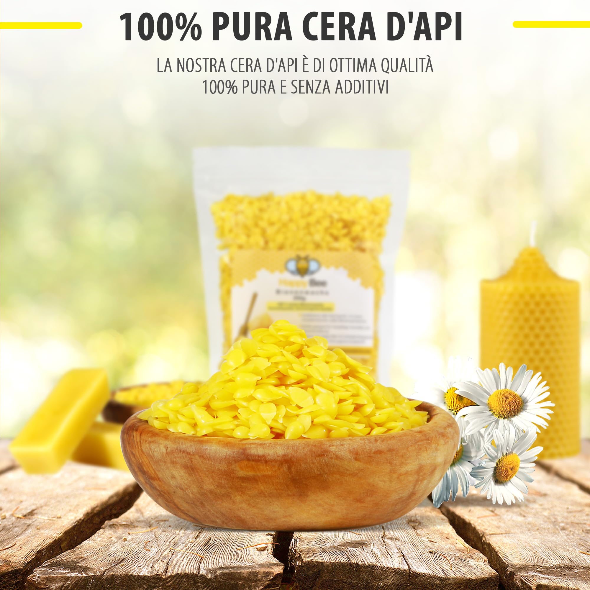 3 Candele A Colonna In Cera D'Api Naturale - 100% Pura, 58h Di Combustione Cad. (174h Totali), 15,2 Cm, Non Profumate