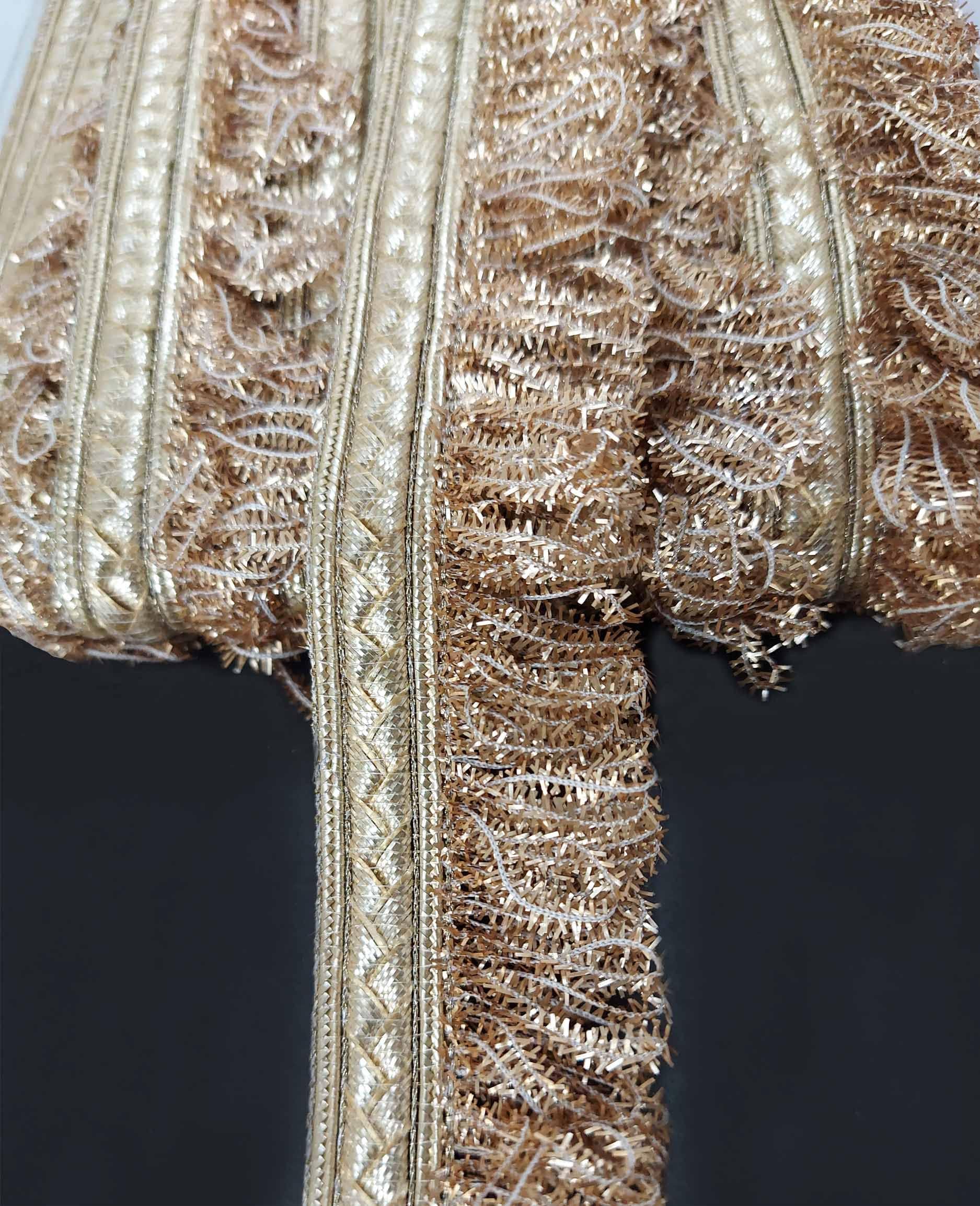 Pritam Fulzar Fringes Tassel Decorative Lace Trimmings Ribbon Festival Bridal Dupatta Lehenga, Saree, Anarkali, Indian Sari Border (Pearl Mate), Gold