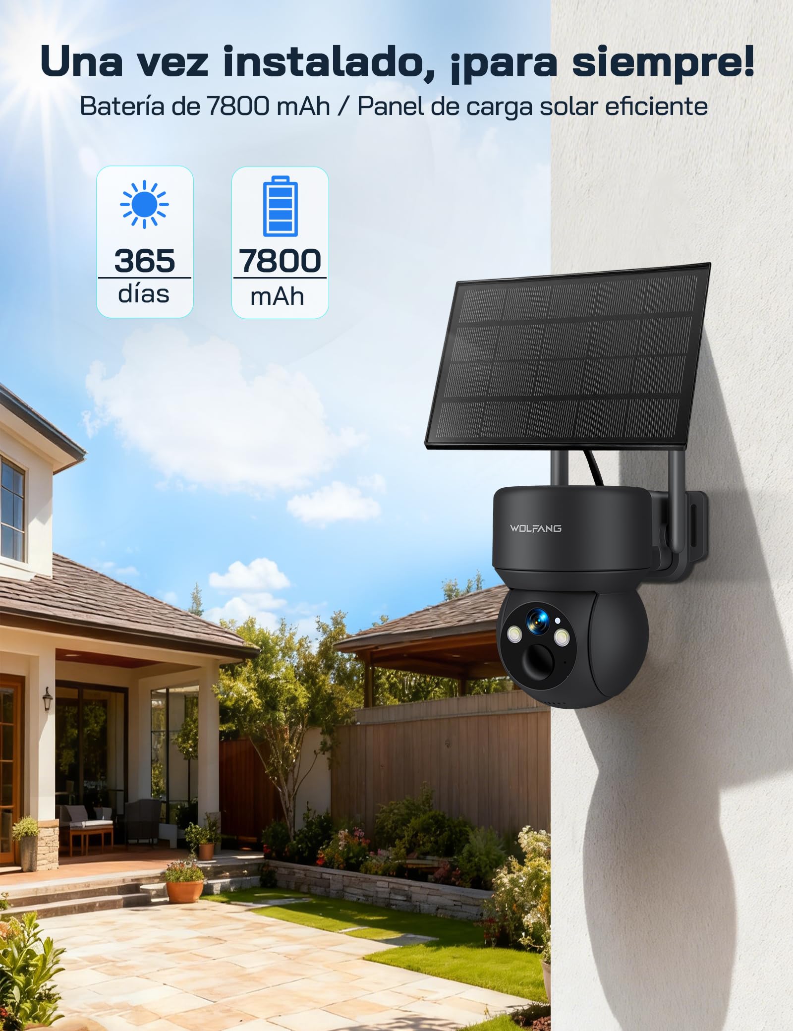 WOLFANG Câmara de Vida selvagem, Celular 4G LTE alimentada por energia Solar com visualização de 2,5 K de vídeo ao Vivo, inclinação de 355°, Ajuste Remoto de 90°
