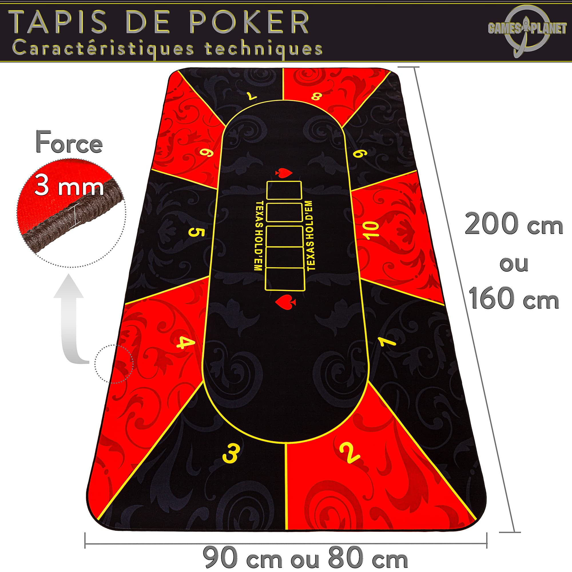 Tapis De Poker Texas Hold'em Jusqu'à 6-10 Joueurs - 1,8 X 0,9 M - Antidérapant Avec Sac De Rangement