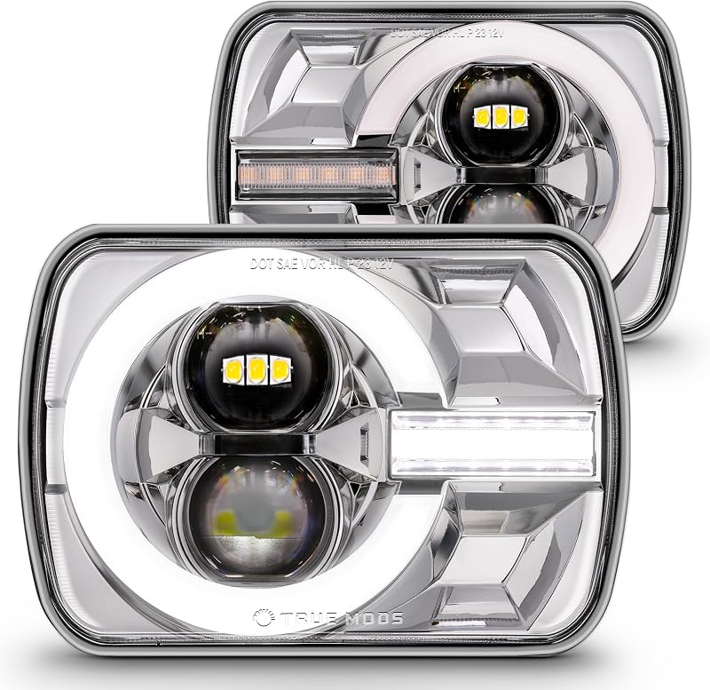 Faróis de LED TRUE MODS 5x7 H6054 H4 2B1 com DRL e seta âmbar – Kit