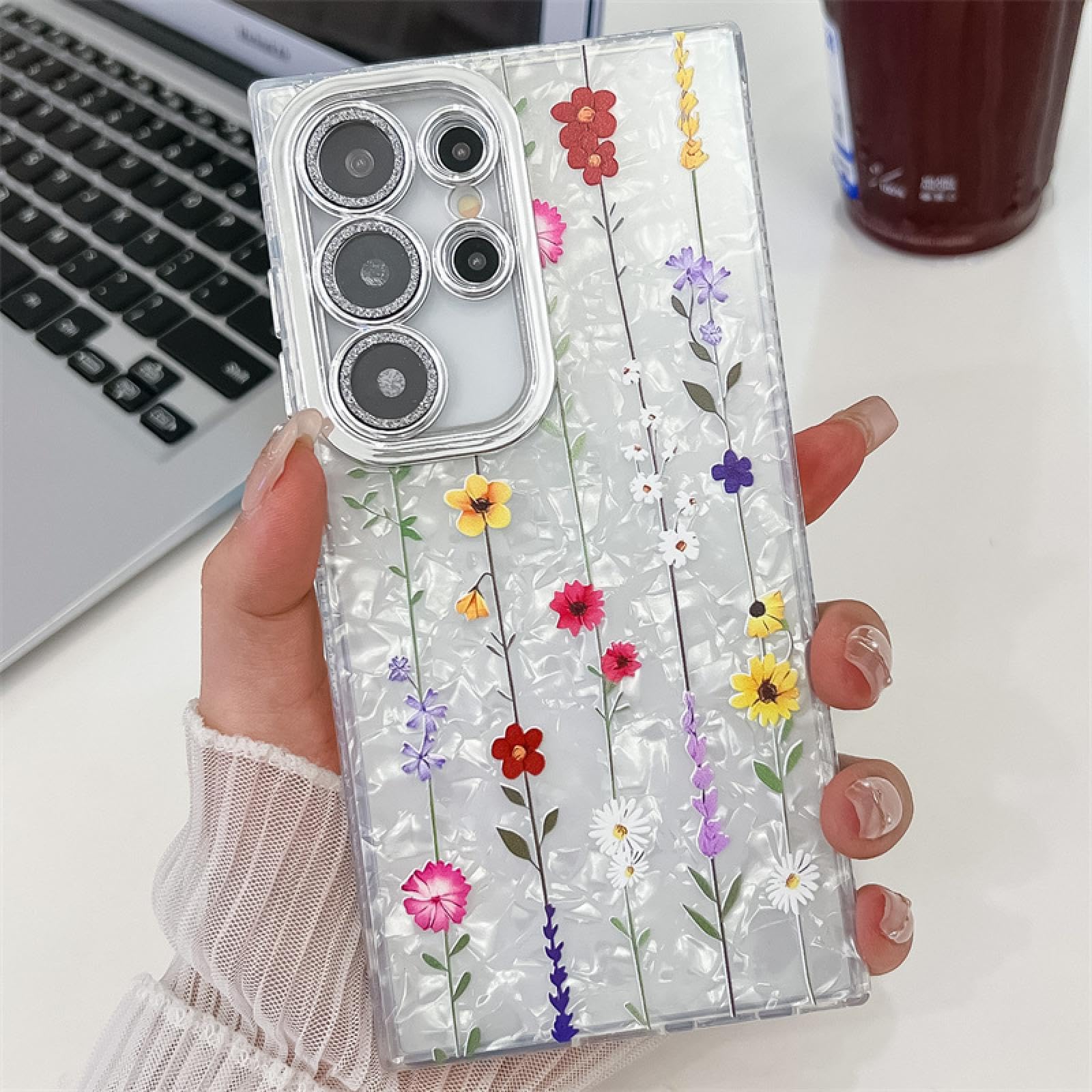 Coque rigide Samsung S25 antichoc en polycarbonate floral durable