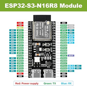 diymore ESP32-S3 DevKitC-1 N16R8 Development Board With 2.4G Antenna,for ESP32 S3 1-N16R8 Expansion board, WiFi & Bluetooth 5.0, for Arduino ESP-32 Dual Type-C Interface