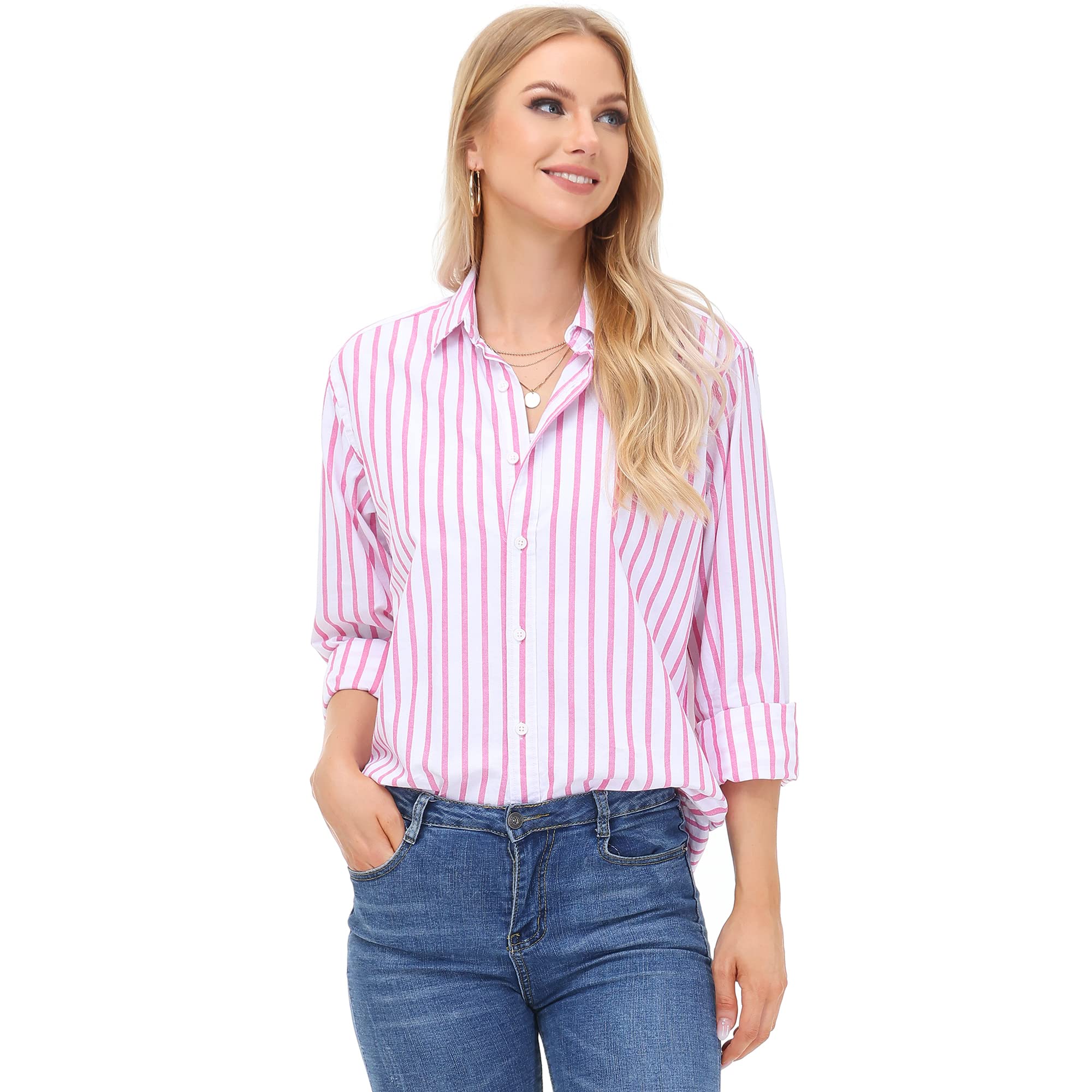 Pink Striped Long Sleeve Button Down Shirt main image 0
