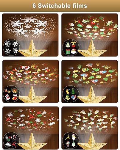 Miniatura 44 de Decoración para árbol de Navidad iluminada con 6 patrones proyectados, estrella de Navidad con luces giratorias LED integradas, proyector