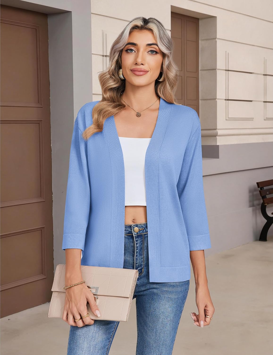 Zeagoo Women's 3/4 Sleeve Open Front Cropped Knit Cardigan Sweater Casual Bolero Shrugs for Dresses Summer Outfits - Image 2