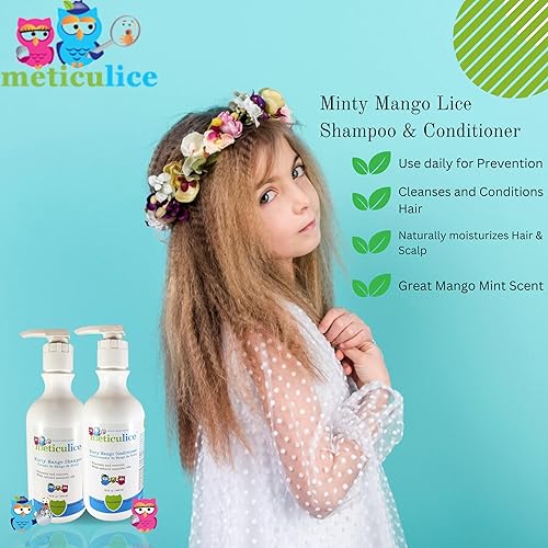 Miniatura 3 de Meticulice Champú repelente de mango menta para prevenir piojos y acondicionador antipiojos, eficaz contra piojos súper con aceites esenciales,