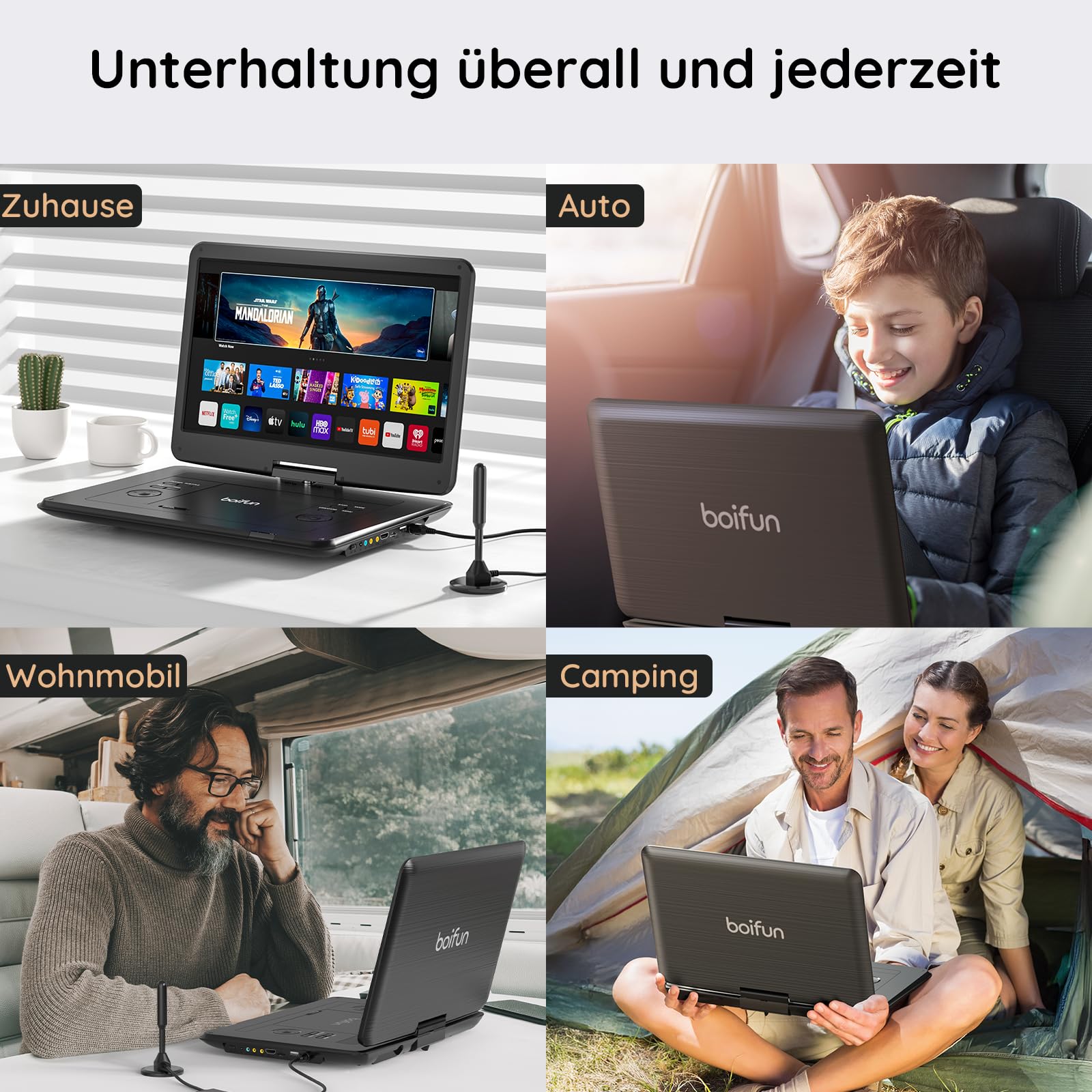 17,5 Zoll Tragbarer Fernseher mit Integriertem DVD-Player, Digitalem DVB-T2-Tuner, Akku, HDMI-Eingang, FM-Radio, USB-Anschluss, SD-Kartensteckplatz und AV-Ausgang