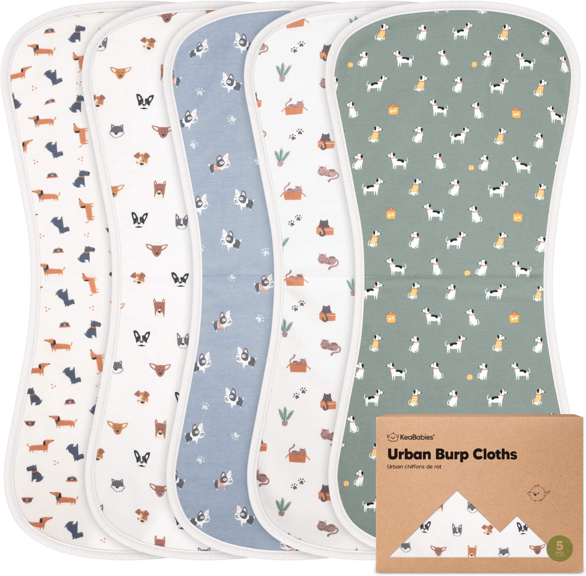 Organic Burp Cloths Baby Boy & Girl - 5-Pack Super Absorbent Cotton Burping Cloths for Babies, Soft & Plush Newborn Spit Up Rags, Infant Towels for Milk Spit Up, Unisex, Large 21" x 10" (Pets & Paws)