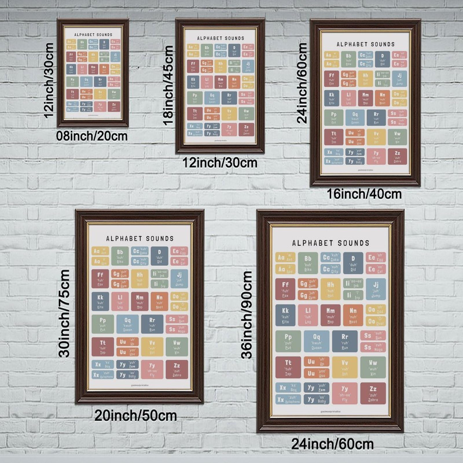 Tableau de prononciation de l'alphabet ABC – Éducation préscolaire et décoration de chambre d'enfant – Poster sur toile pour décoration de chambre à coucher, bureau, chambre, cadeau, 61 x 91,4 cm (L x