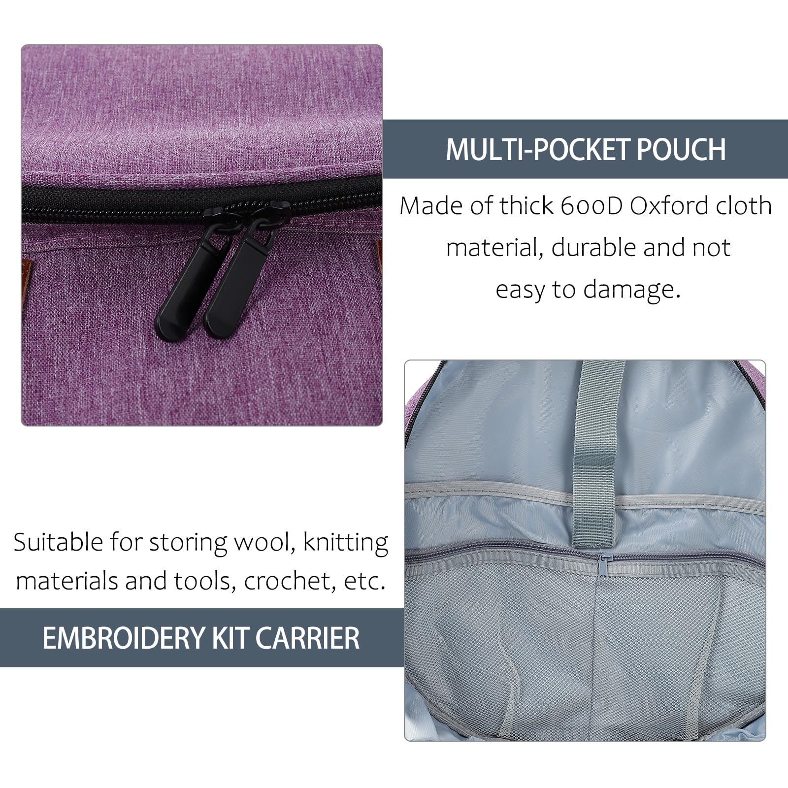 Bolsa Organizadora Bordado Tejido, Oxford Púrpura, Portátil Multi-bolsillo