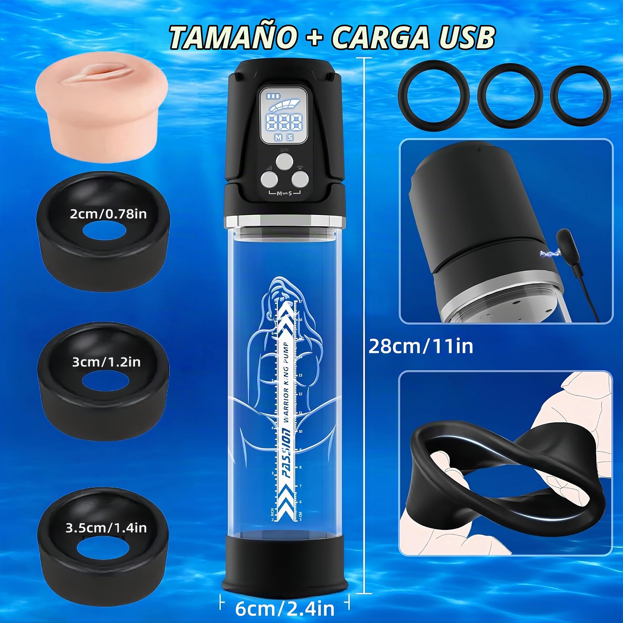 KinZon Bomba de pene eléctrica para hombre – Masturbador impermeable con 4 niveles de presión, 2 modos de succión, agrandamiento del pene, modos automático y manual
