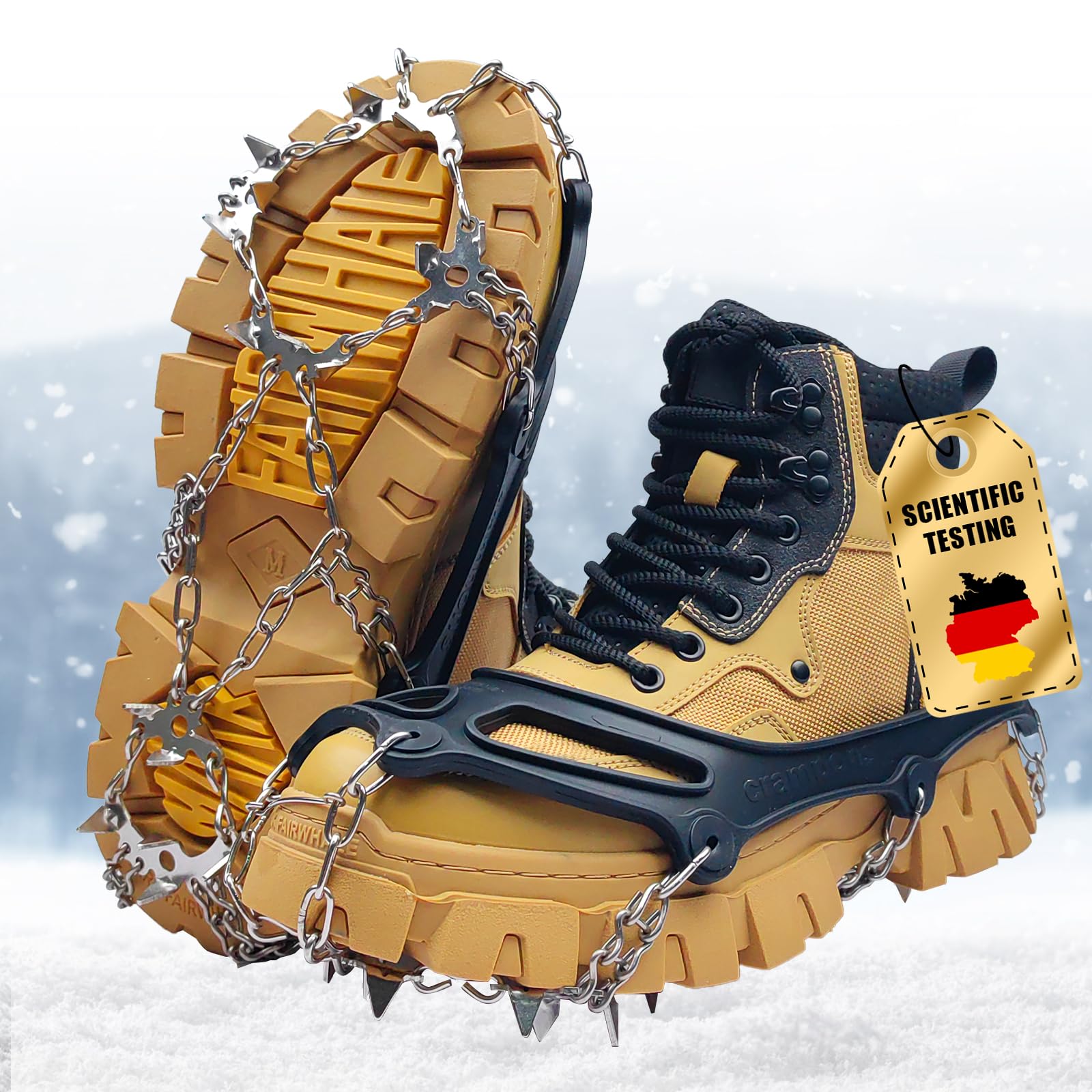Crampones Antideslizante, Crampones para Botas de Senderismo, Garras de Zapatos con 19 Picos Antideslizantes, crampones de Nieve para Caminar, Alpinismo en Invierno y Senderismo