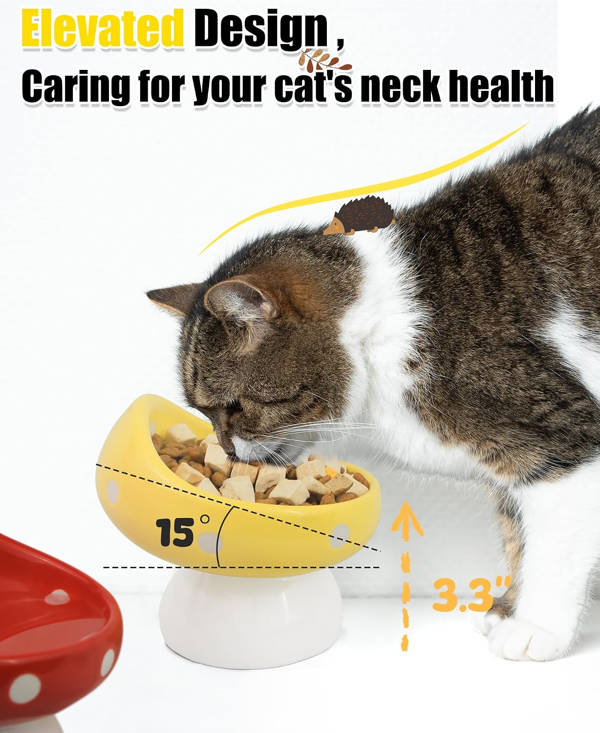 Ceramic Mushroom Cat Bowl, Cute Cat Food Bowl Rasied image 4