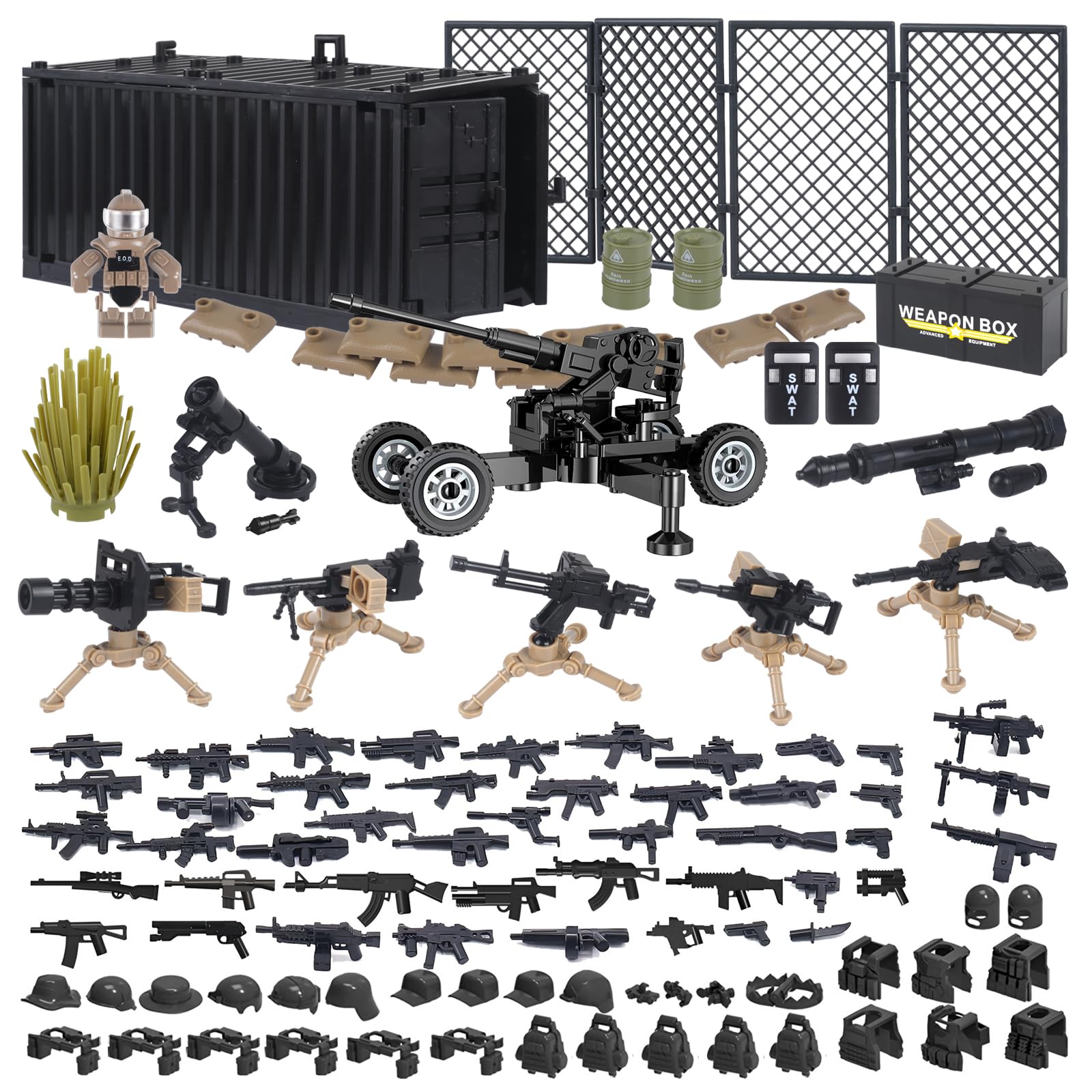 GOWTX Military Weapons Building Set, SWAT Equipment Pack with Guns, Gear and Tactical, Black Modern Military Kit