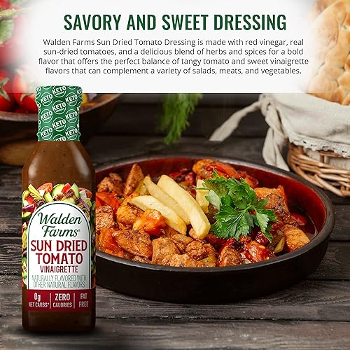 Miniatura 3 de Walden Farms Aderezo de vinagreta de tomate secado al sol, botella de 12 onzas, sin azúcar, 0.00 oz de carbohidratos netos, tan sabroso en