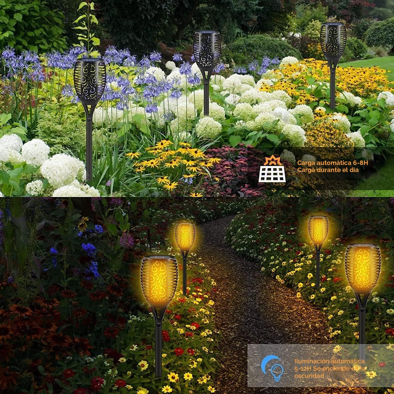 Llama Solar Luces 4 Paquetes Lámpara Antorcha Solares de Llamas Jardín Iluminación al Aire Libre para Patio, Césped, Pasillo