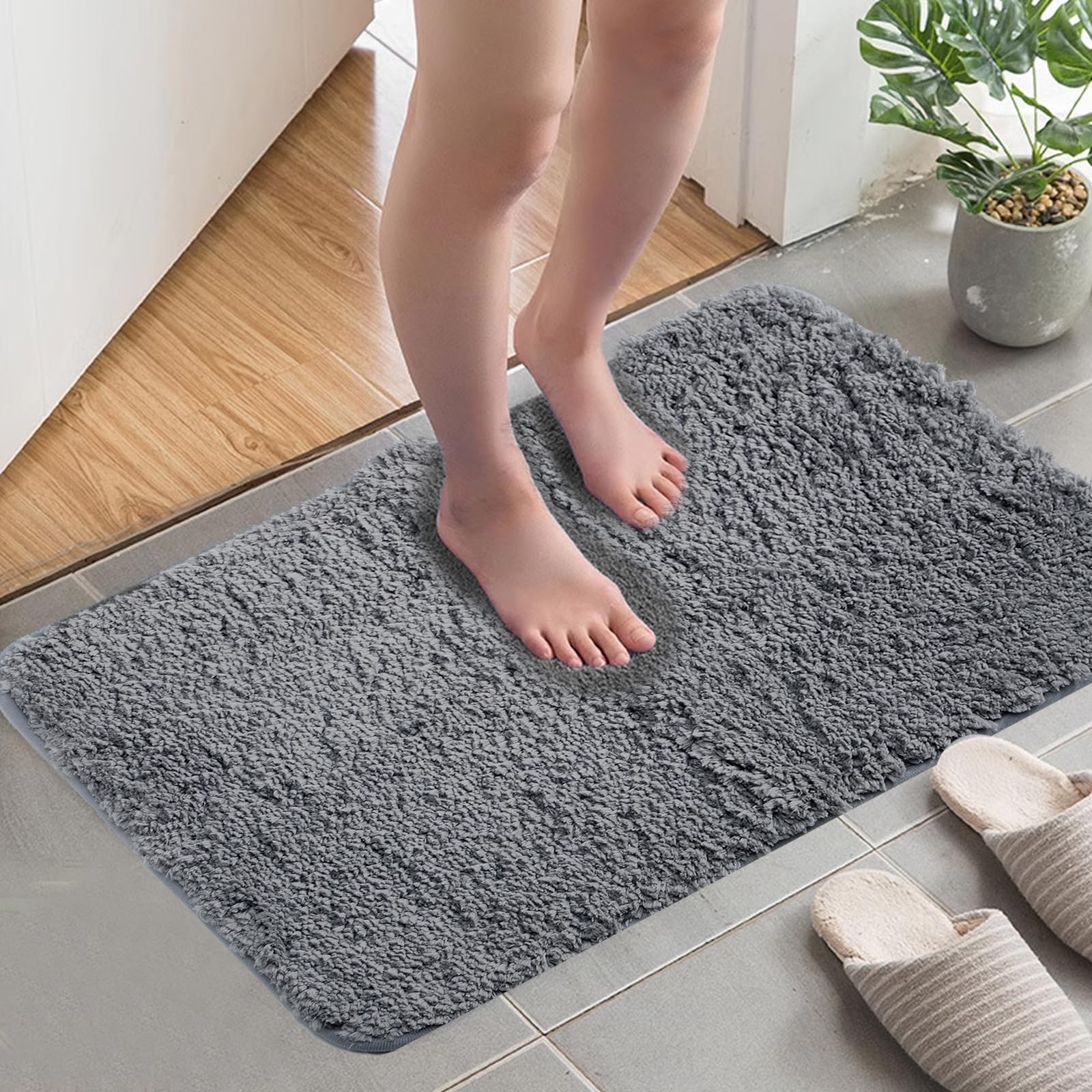 Bathroom Rugs Bath Mat,Highly Absorbent and Dries Quickly Bathroom Carpet, Suitable for Shower, Tub and Floor, Non Slip (40x60 CM,Grey)