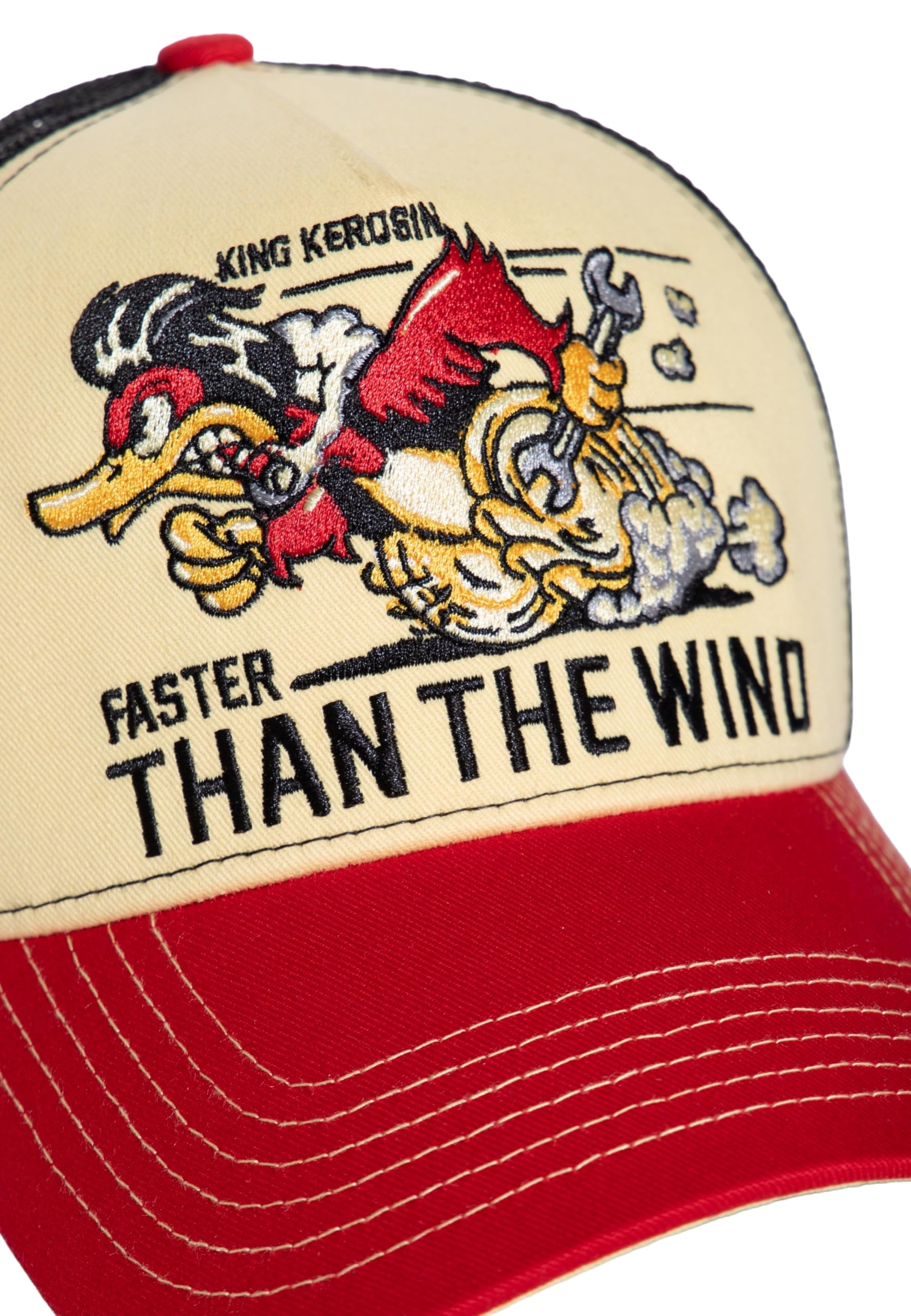 King Kerosin Faster Than The Wind Gorra de béisbol Trucker Gorra de béisbol Gorra de camionero Gorra de malla para hombre - Snapback con visera Primavera/Verano/Otoño/Invierno, beige