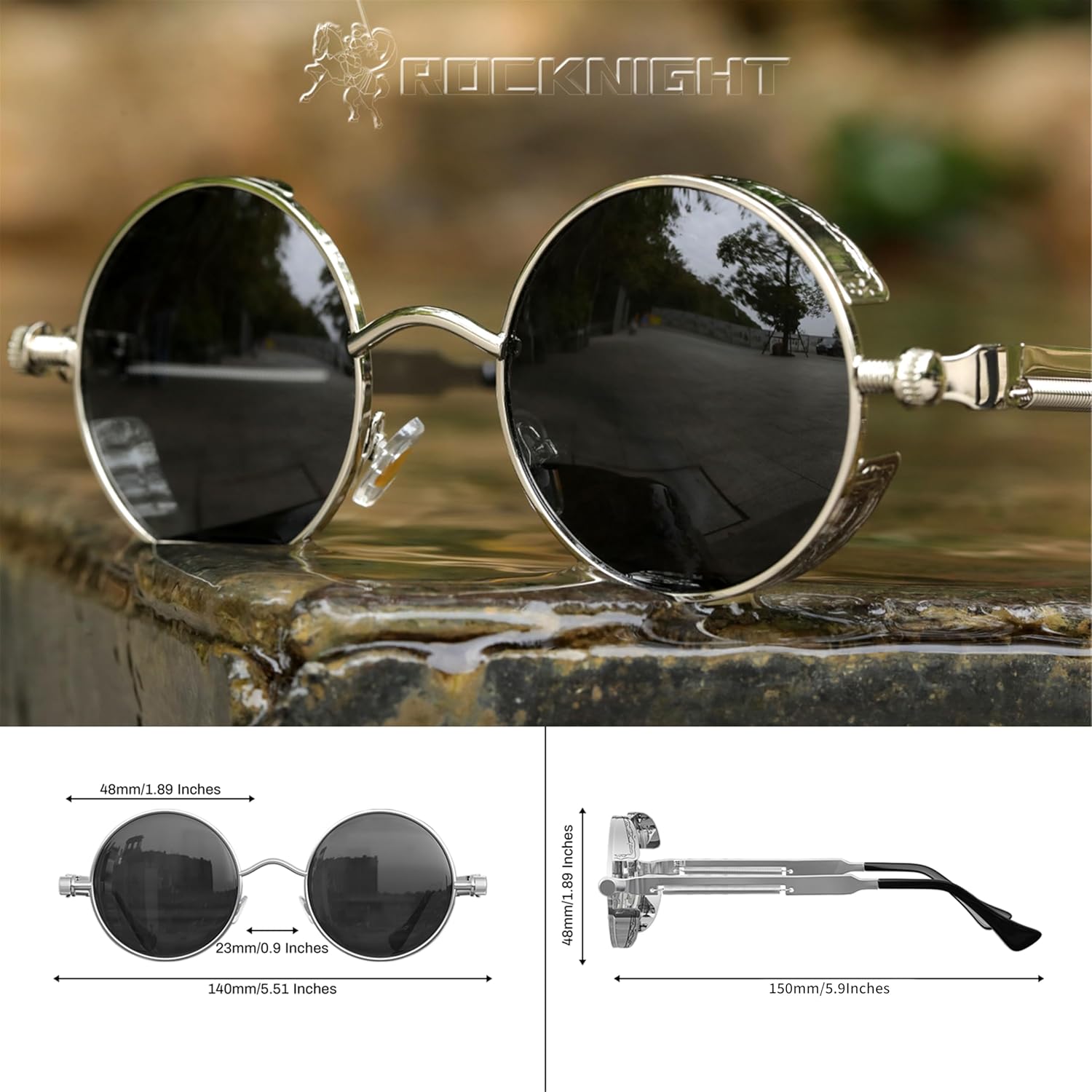 ROCKNIGHT Gothic Steampunk Round Polarized UV400 Protection Sunglasses Unisex Street Outdoor 48mm - Image 5