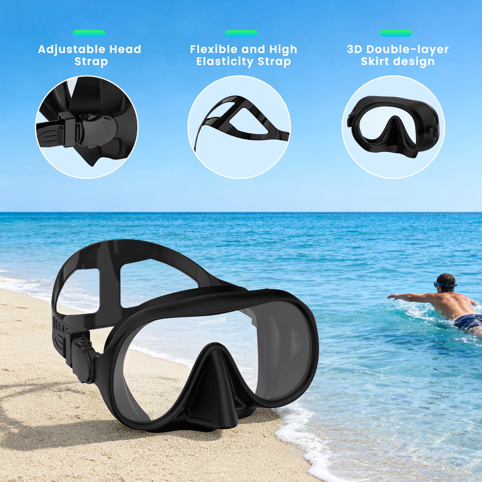 Equipo de esnórquel para adultos, juego de máscara de buceo con parte superior seca, gafas de natación para adultos con cubierta para la nariz