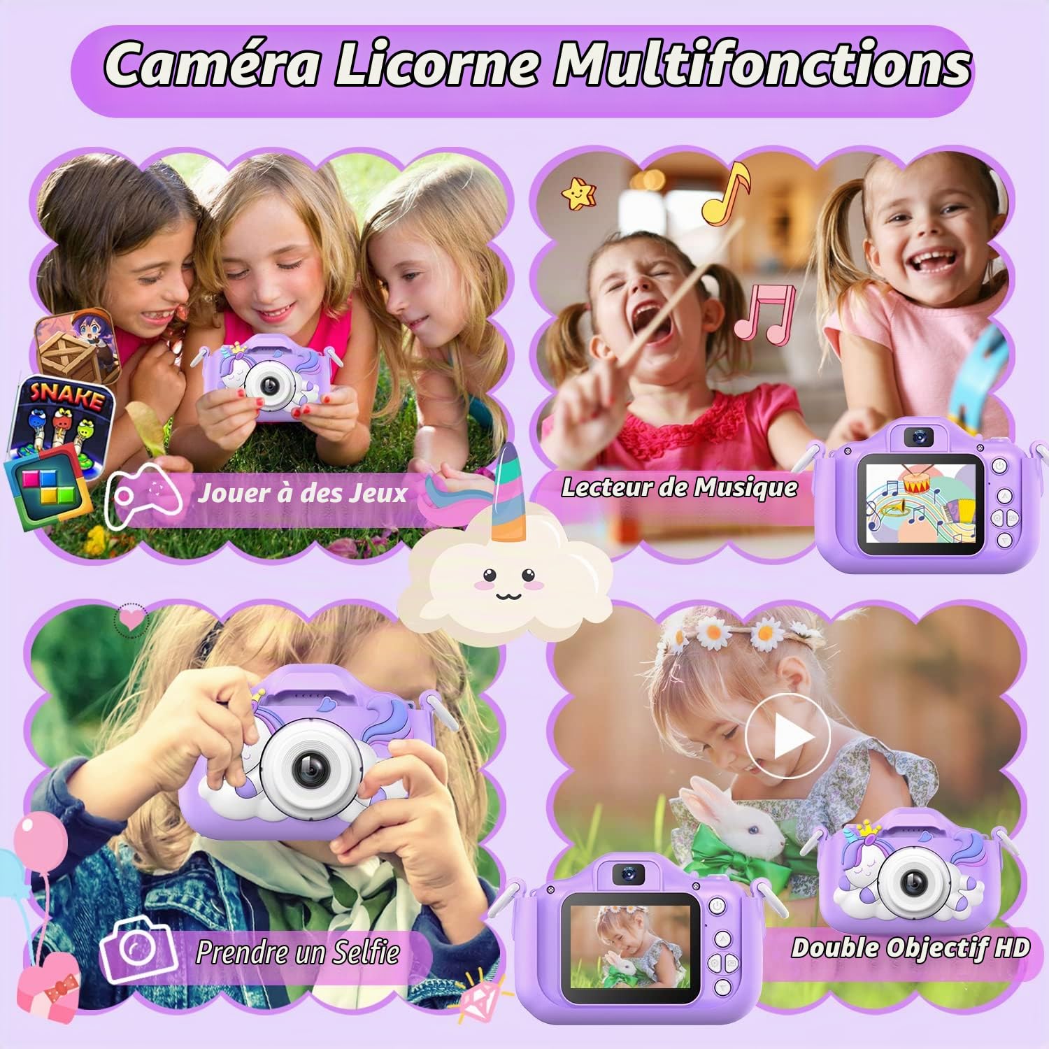HOOMOON Dinosaure Appareil Photo Enfants, Caméra Selfie Jouet Fille Garçon, Carte SD 32 Go, Enregistreur Vidéo HD 1080p, Cadeaux d'anniversaire de Noël pour 3 4 5 6 7 8 9 10 Ans
