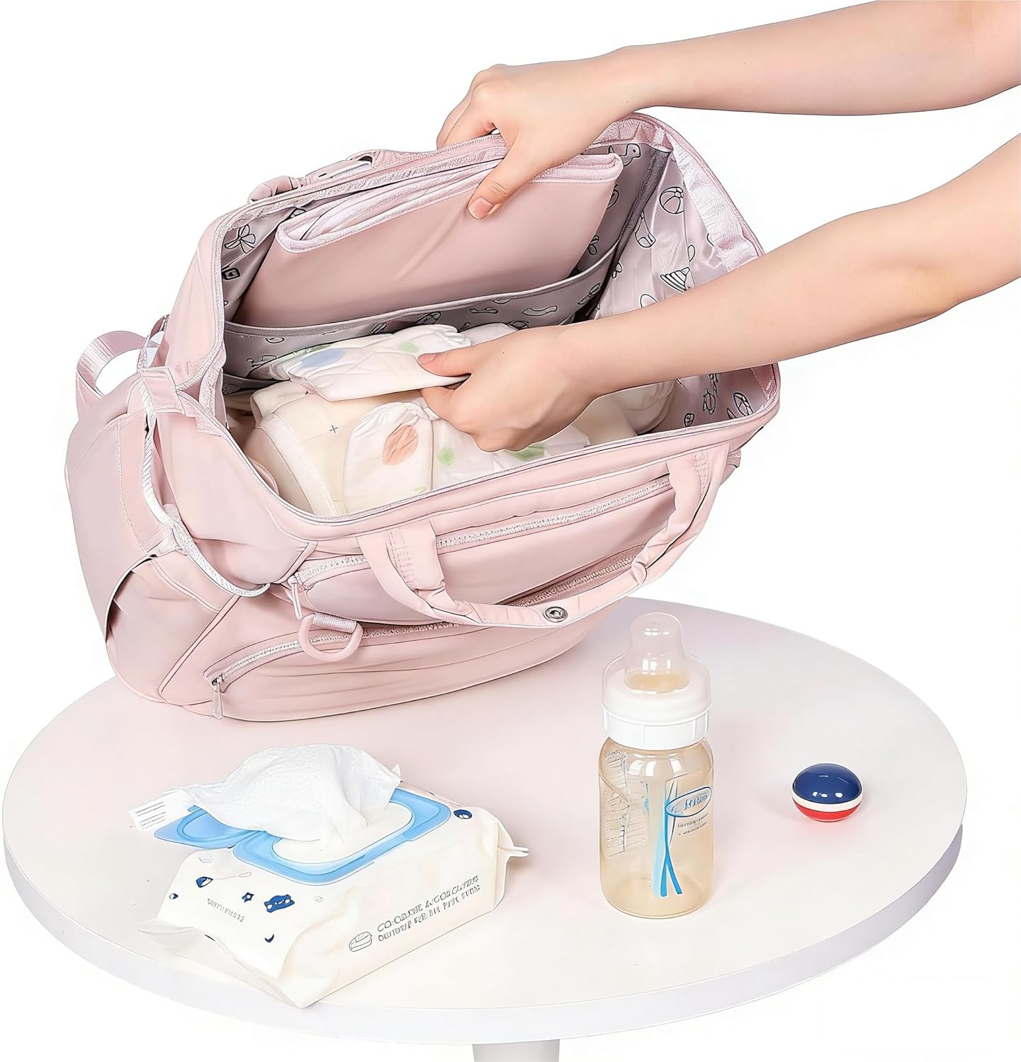 BELALIFE Baby Diaper Backpack Bag, Baby Essentials Travel Backpack for Moms Dads, with Changing Pad, Insulated Bottle Holders & Stroller Straps, Pink - Image 7