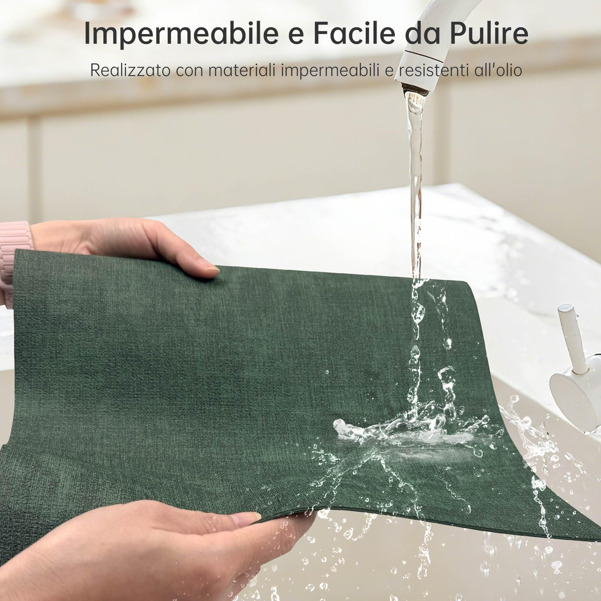 KitchenBoss Tovagliette Americane Lavabili e Sottobicchieri in Similpelle, Set da 4 Tovagliette Colazione Tovaglietta per Uso in Cucina, Sala da Pranzo e Ufficio, Verde, 43x30 cm - 4