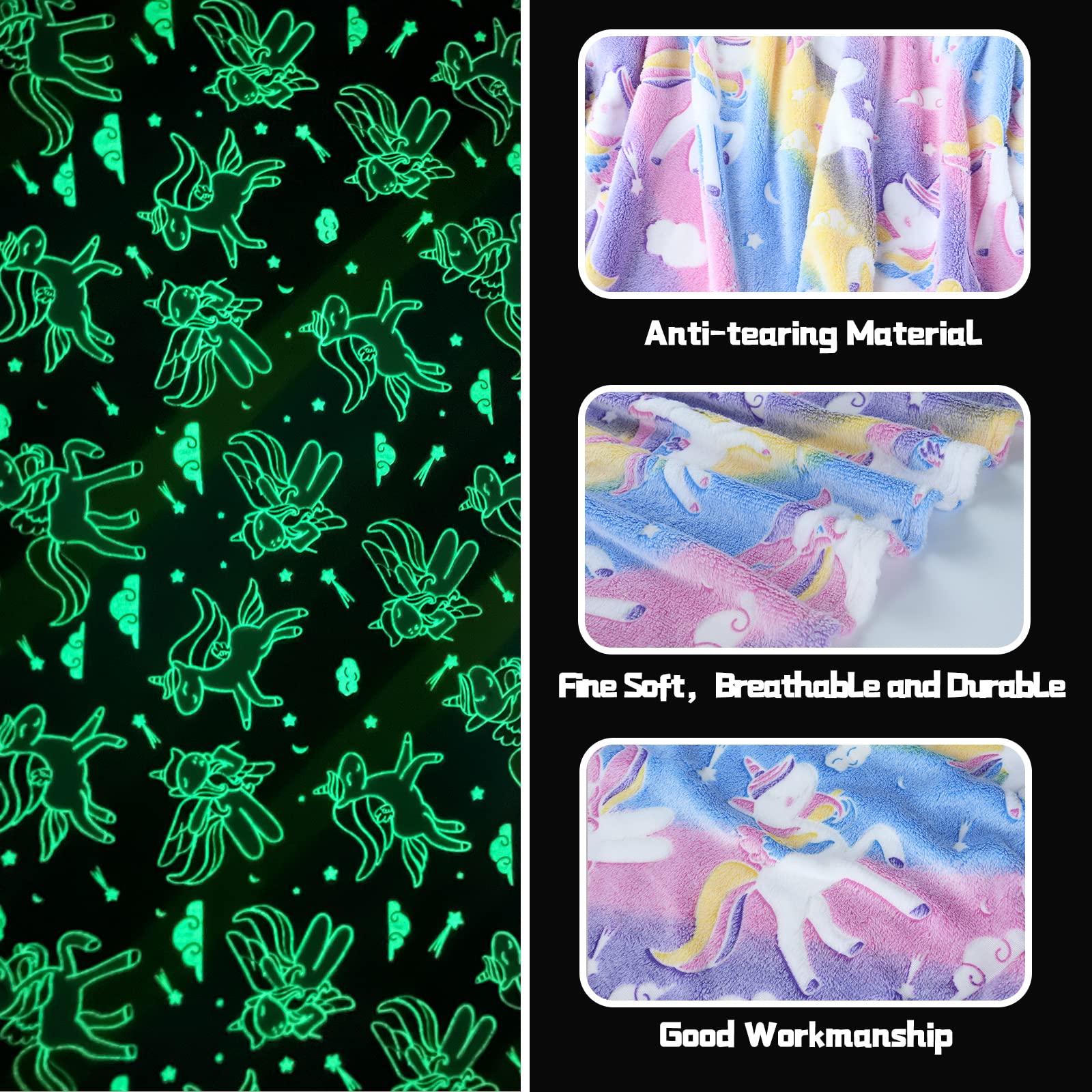 Coperta Bambini Unicorno - Illuminata Al Buio, Morbida Flanella, 130x150 Cm - Foto 7