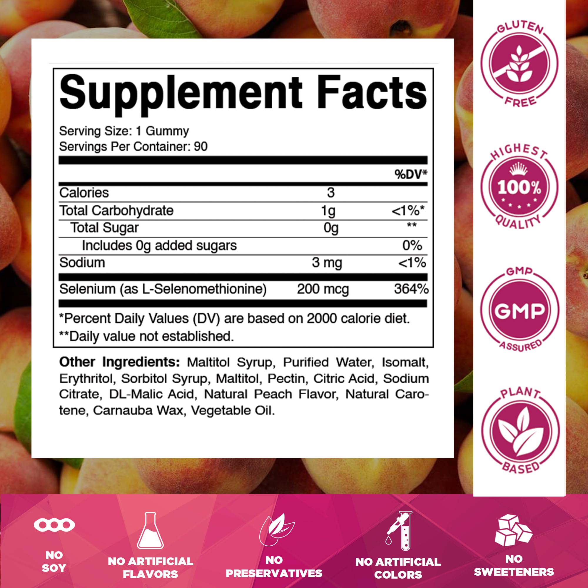 Vitamatic Selenium 200 mcg Gummies, 90 Count, Sugar Free, Yeast Free — Amazon image 2