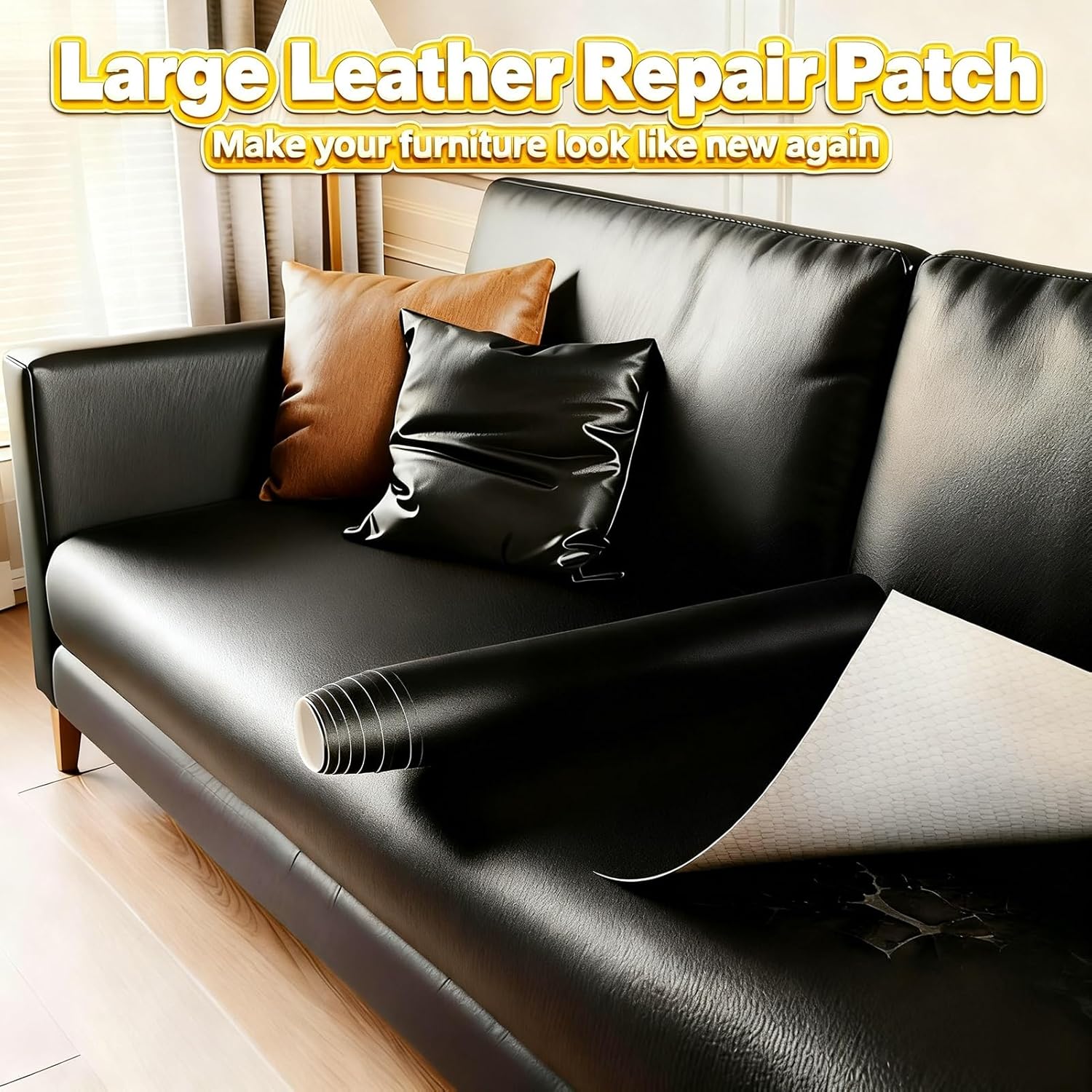 Leather Patches for Furniture, 138X50cm Self Adhesive Leather Repair Patch for Car Seat Couch Sofa Boat Seat Chair Handbag(Black)