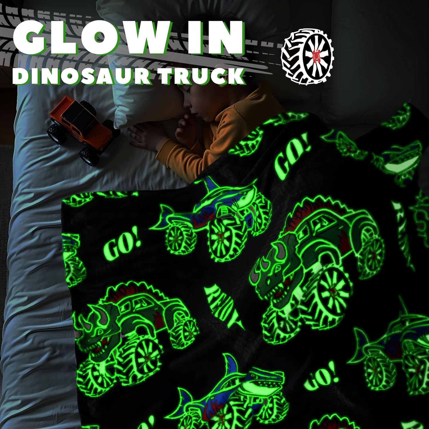 BORORO Truck Cars Blanket Boys Gifts, Construction Excavator Toys Kids Toddlers, Luminous Black Soft Kids Fleece Throws for Bed Couch Room Decor, Glow in The Dark Blankets for Boys 50"x60" - Image 3