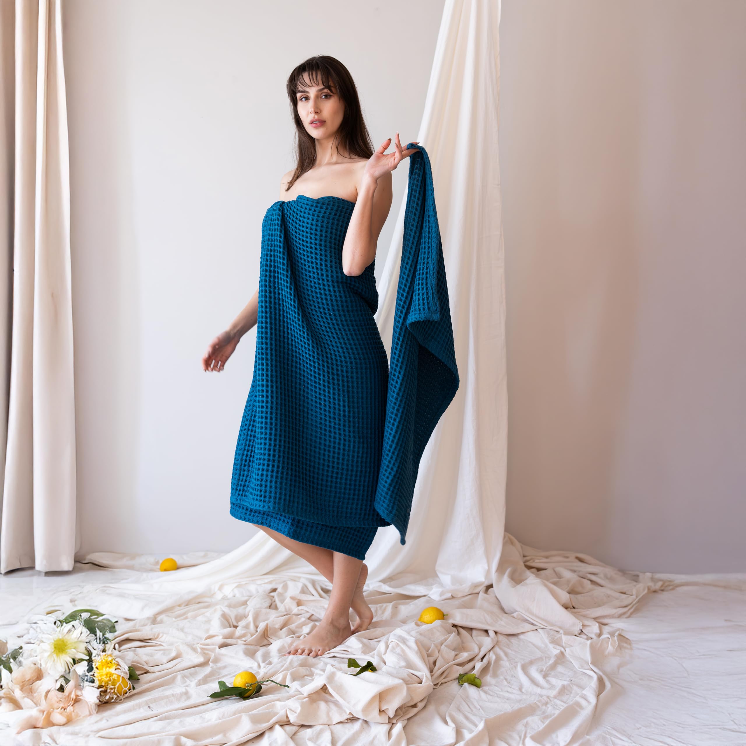 Viva Maison Waffle Weave Bath Towels for Bathroom Set of 2, Premium Pure Turkish Cotton Large Bath Sheet Towel 35x71 (Indigo, Set of 2 Bath Towels)