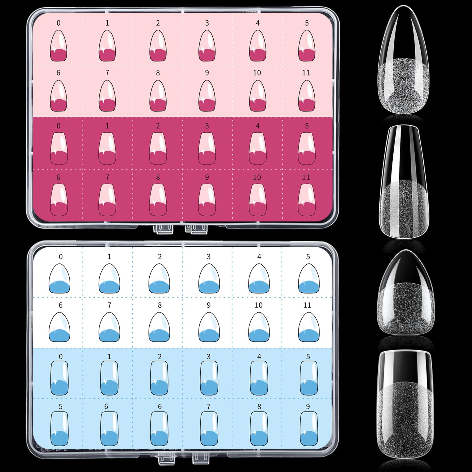 624 PCS Acrylic Fake Nail Tips Kit Soft Gel Clear Nail 12 Sizes 4 Shapes