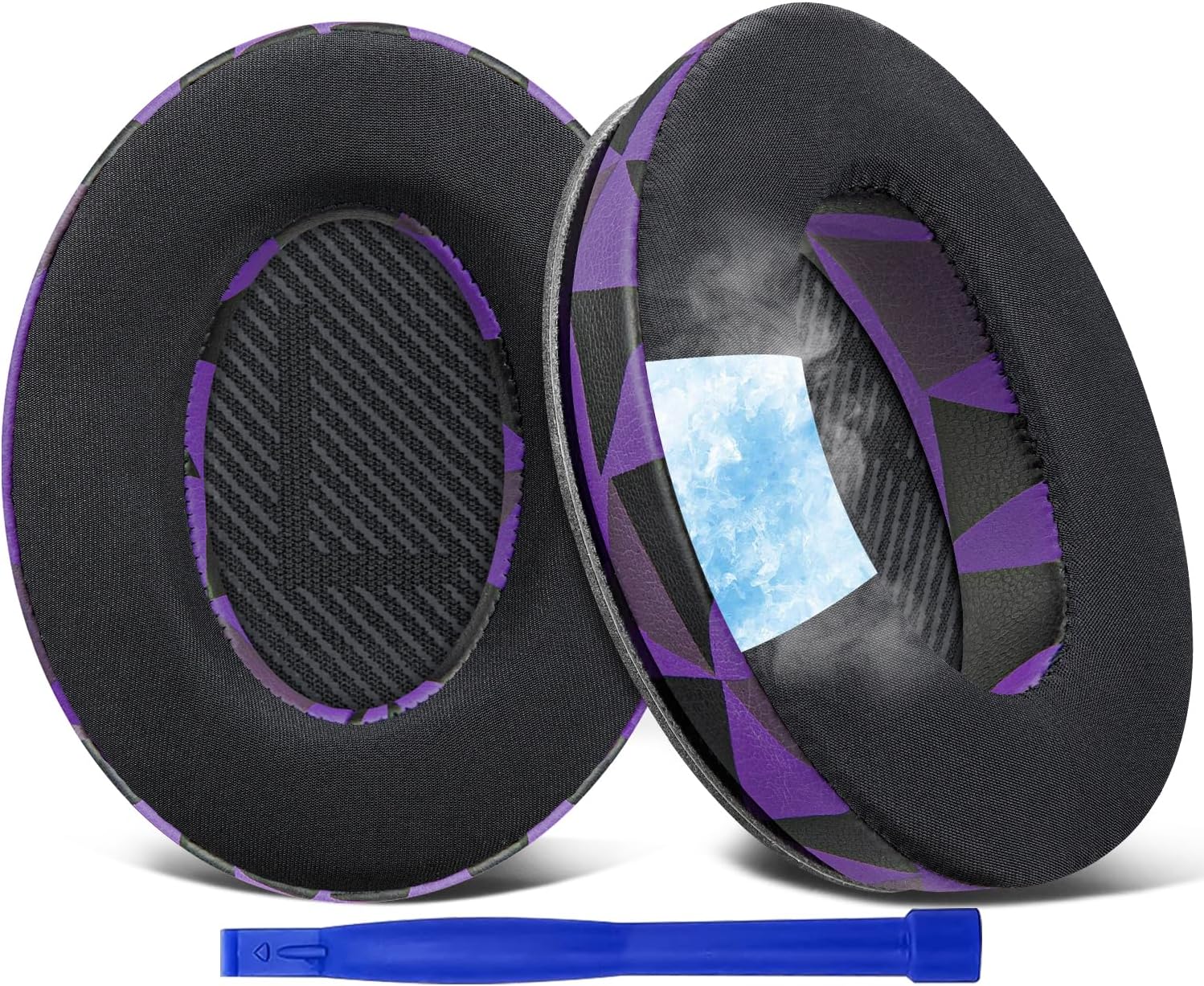 SoloWIT Cooling-Gel Replacement Ear Pads for Bose QuietComfort 35 (QC35) and Quiet Comfort 35 II (QC35 II) Over-Ear Headphones, Earpads Cushions with Ice Silk Fabric - Purple Black