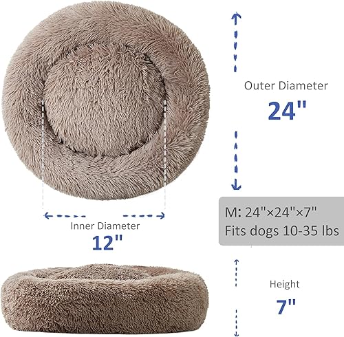 Vista 58 de ANWA - Cama redonda para perro mediano, lavable, cama tipo dona para perro grande, cómoda, acogedora y relajante Beige