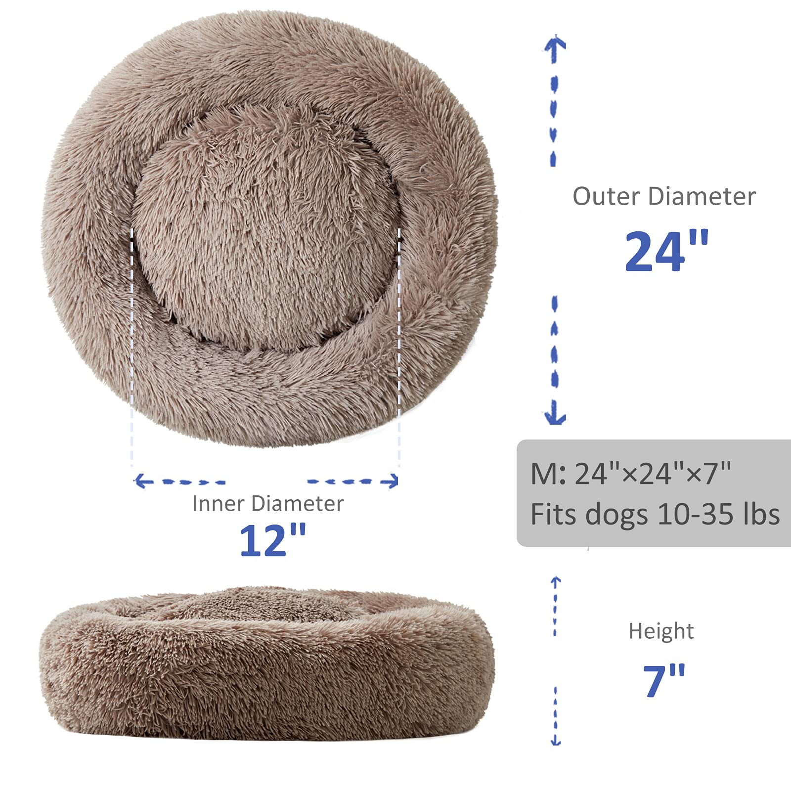 ANWA Panier Rond pour Chien, Moyen Lit de Donut Doux Coussin pour Moyen Chien ou Petit Chat, Panier Chameau Confortable de Taille Moyenne