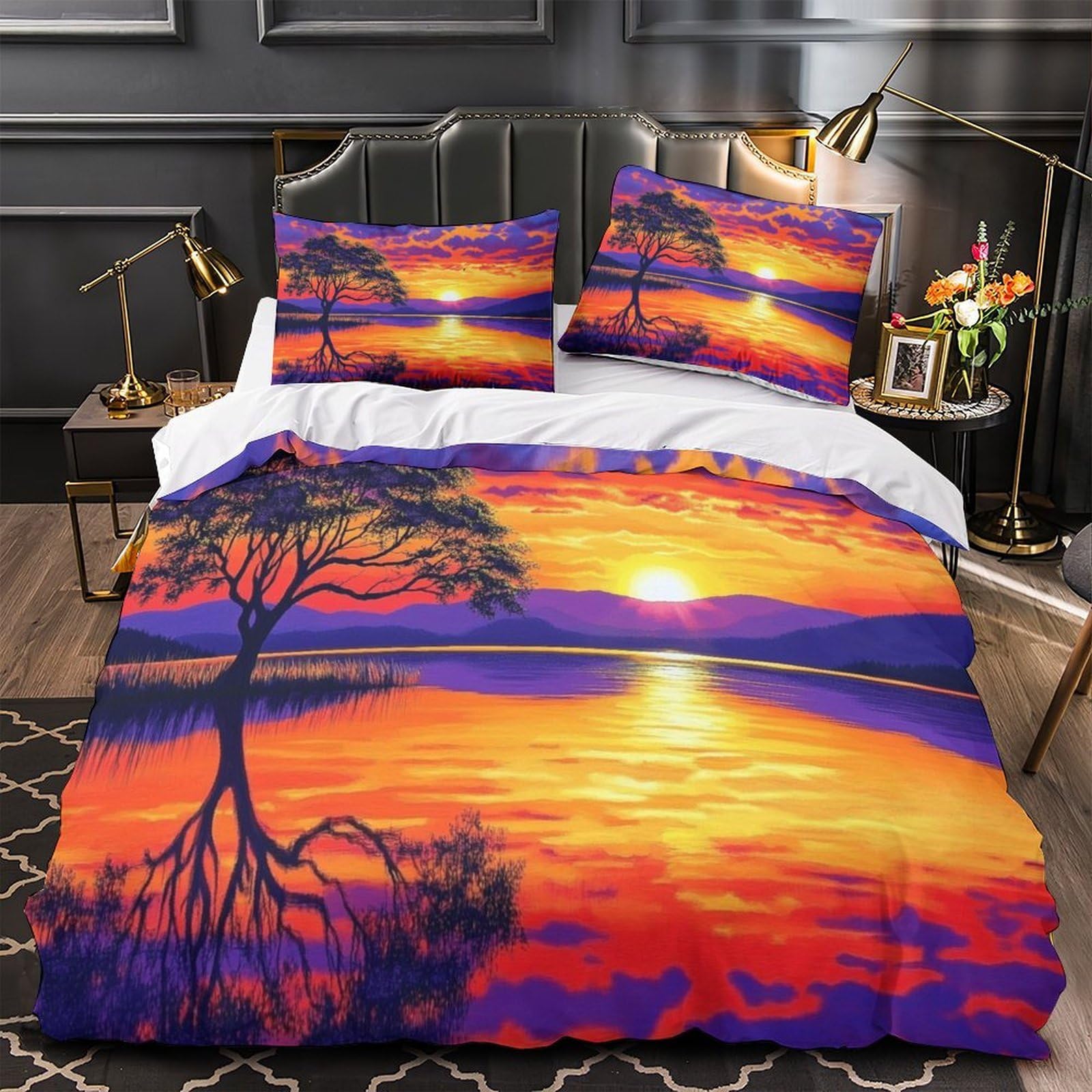 Housse de couette silhouette d'arbre 140x200cm en microfibre 3D avec ses 2 taies d'oreiller